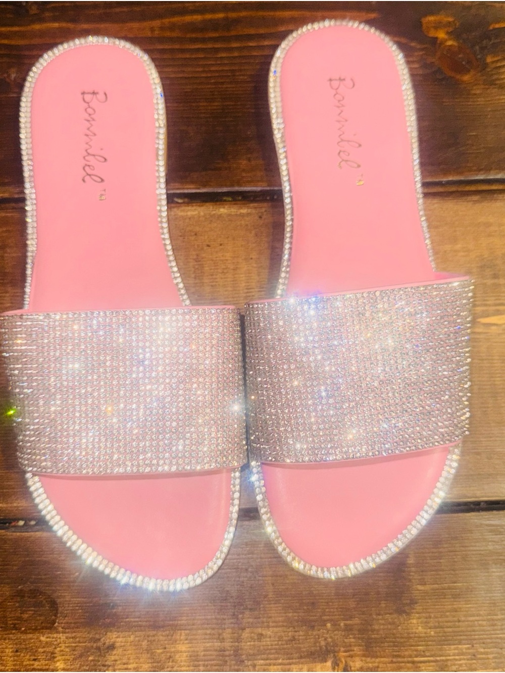 Bonnibel Pink Rhinestone Slide Sandals